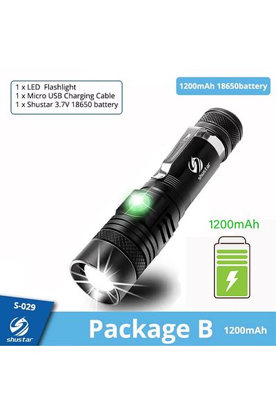 Choice Package B- 1200 Mah High Power Led Flashlights Zoomable Camping Torch With T6 Led Lamp Beads Waterpr
