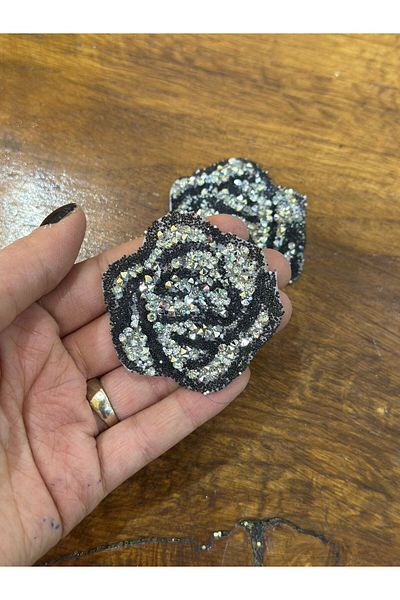 Gönülden Tasarım 2 Pieces Iron-On Sticking Stone Flower Coat of Arms Sewing Applique