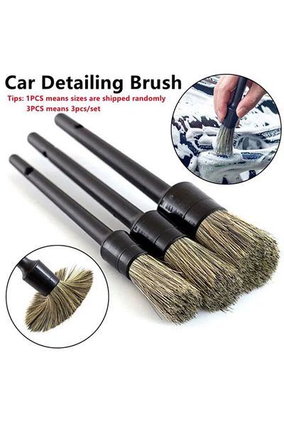 Choice Black 3 Pcs 3pcs Natural Boar Hair Car Detailing Brush Set Soft Bristle Car Cleaning Brush Kits Atuo