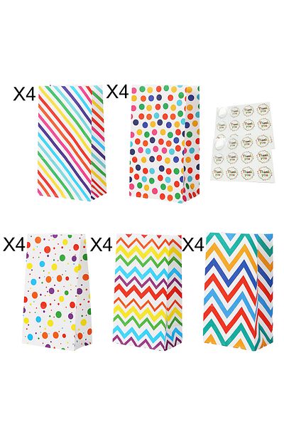 Choice 13x8x24cm 20pcs 20Pcs Paper Party Favor Bags Rainbow color Kraft Paper Bags Goodie Bags Small Gift B
