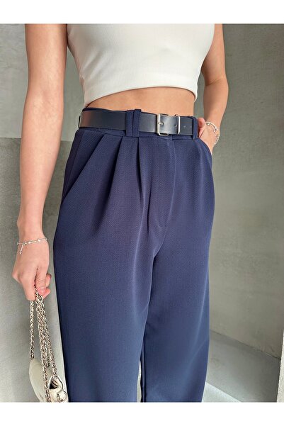 modazoom Жіночі брюки Rena з поясом, синього кольору, з еластичною стрічкою