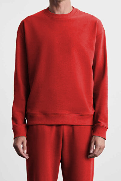 ruNadeS Мъжки червен суичър с кръгла яка