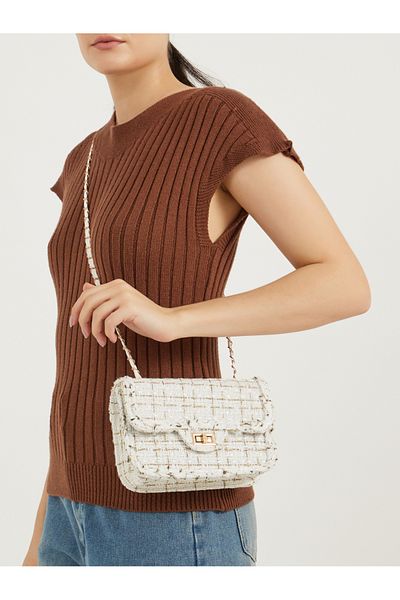 Styli Tweed Crossbody Bag with Chain Strap