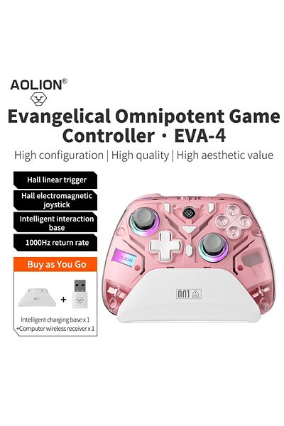 Choice وحدة تحكم ألعاب Aolion K10 باللون الوردي مع قاعدة شحن ولوحة ألعاب لاسلكية RGB وعصا تحكم بتأثير هول