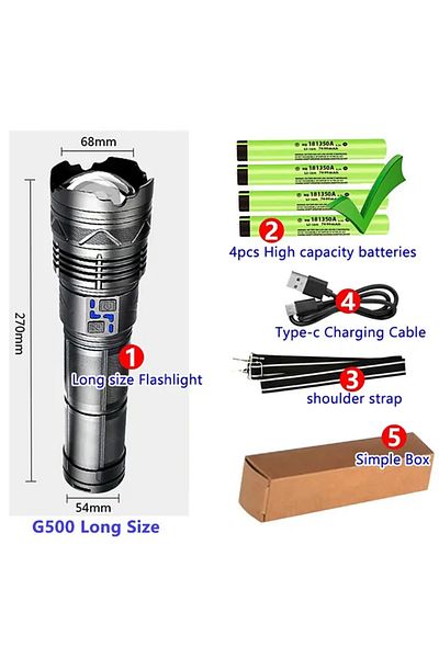 Choice G500 simple box High Power Led Flashlight Super Bright Long Range Torch Rechargeable Ultra Powerful