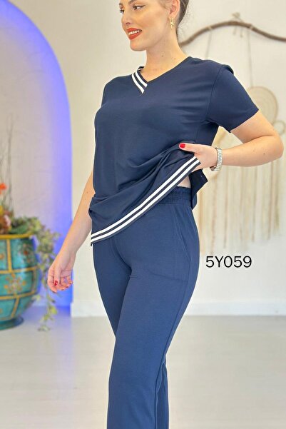 İnce Topuk V-Neck Short Sleeve Crystal Fabric Suit 5Y059