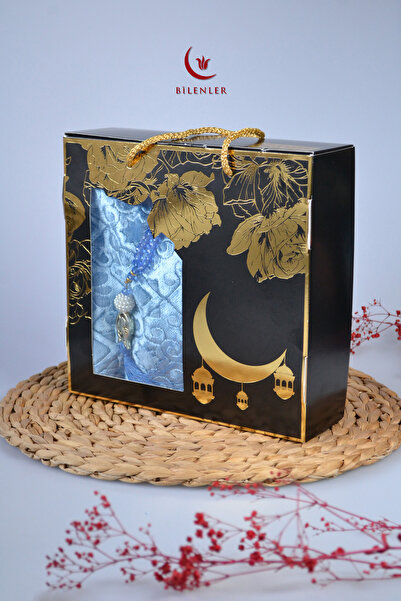 Bilenler هدية خاصة في صندوق سجادة صلاة فاخرة منسوجة مخملية ومجموعة مسبحة كريس...