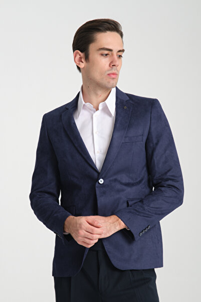 Frappoli Cencio Чоловічий відкритий темно-синій діагональний замшевий блейзер зі струнким кроєм та монокоміром