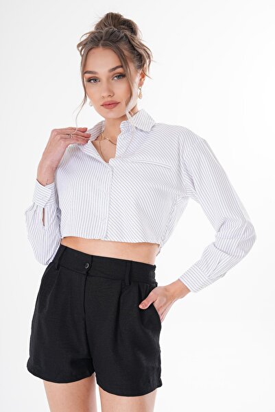 ŞİMAL Women's Stripe Patterned Short Shirt 250140