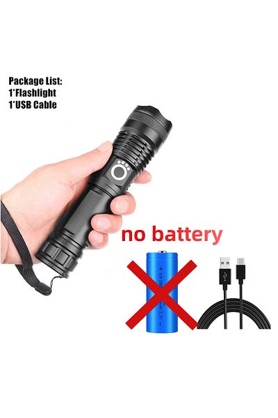 Choice P50 no battery Rechargeable LED Flashlights 90000 Lumens Super Bright Zoomable Waterproof Flashlight