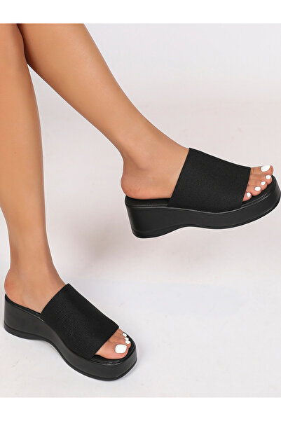 Sneak-a-Peek By Styli Solid Slip On Wedge Heel Sandals