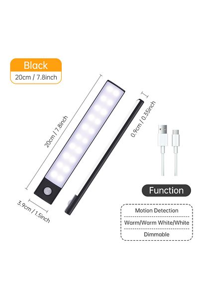 Pzsunly Black 20CM 3color in one Lamp Motion Sensor Light Wireless LED Night Light USB Rechargeable Night La