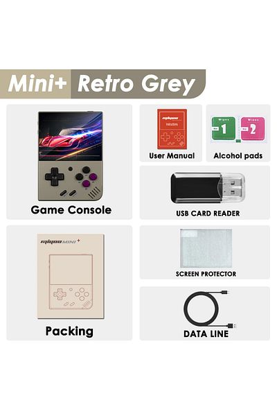 MIYOO وحدة تحكم ألعاب محمولة MIYOO Mini Plus Retro Grey بسعة 64 جيجابايت (15 ألف لعبة) V2 Mini+ IPS Screen C