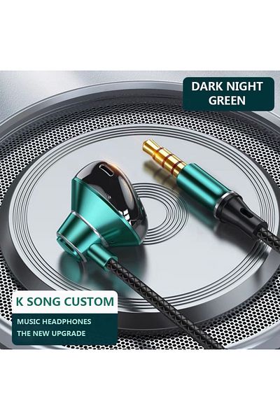 Choice green 3.5mm 9D Bass Stereo Type C&3.5mm Headphones Volume Control Headset With HD Mic Wired Earbuds