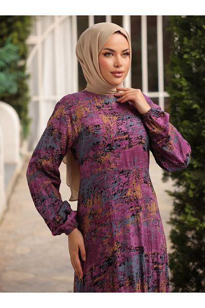 SAHRA BUTİK ΦΟΡΕΜΑ ΒΙΣΚΟΖΗΣ ΜΕ ΚΟΡΔΟΝΙ - Plum - SAHRA BUTIK