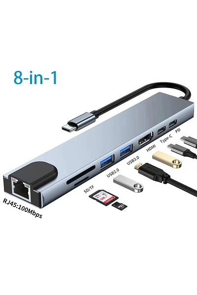 EOENKK موزع USB-C 8 في 1 من النوع C وموزع Thunderbolt 3 ومحطة إرساء ومحول للكمبيوتر المحمول مع جهاز MacBook Air M