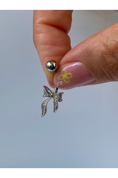 kurukafagift Steel Belly Piercing Zircon Stone Bow Ribbon Model