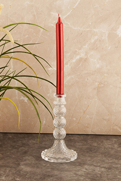 TR Turan Collection HANE Cam Şamdan Büyük Dekoratif Krıstal Görünümlü Mumluk ...