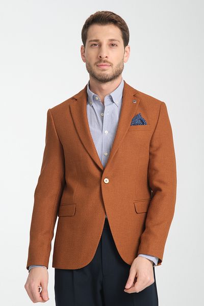 Frappoli Allegrie Ανδρικό μουστάρδα Oversize Mono μοτίβο γιακά Slim Fit Blazer Jacket