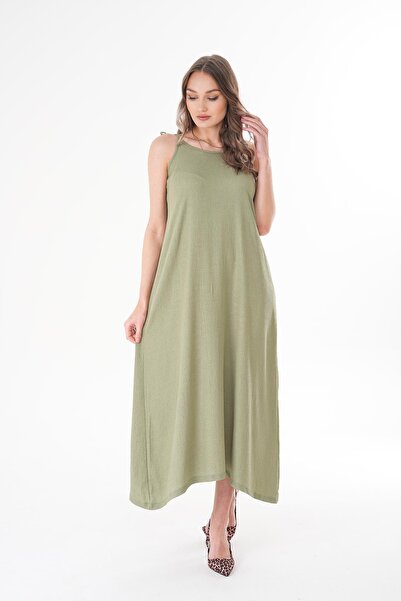 ŞİMAL Women's Straps Tie Detail Long Dress 260097