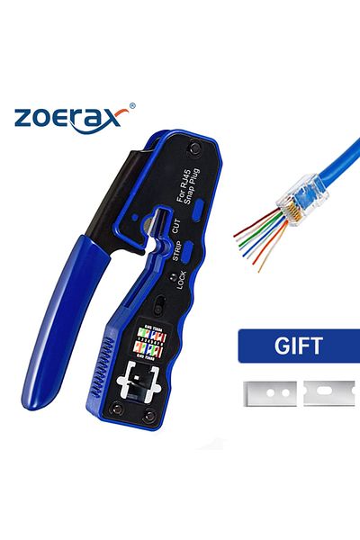 ZoeRax Rj45 Crimp Tool Pass Through Crimper Cutter For Cat6a Cat6 Cat5 8p8c Modular Connector Eth...