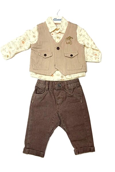 Bombili Erkek Bebek Gömlek Yelek 3lü Takım