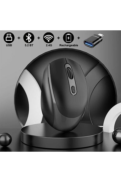 congdi Black with OTG Wireless Silent Mouse Bluetooth-compatible 2.4G Dual Mode Rechargeable Optical Mouse