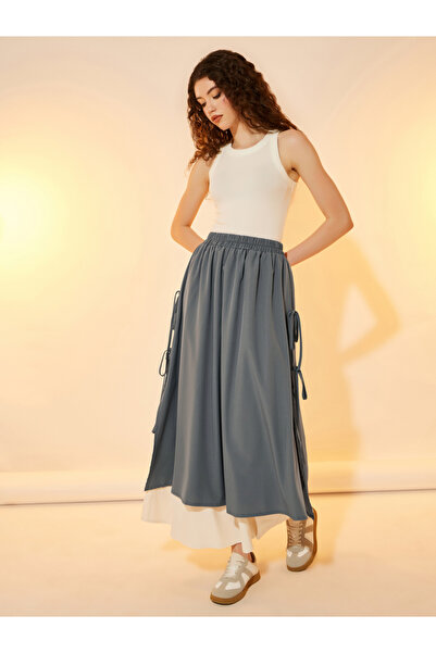 Take Two By Styli Color Block Layered A-Line Maxi Skirt with Tie-Up Detail