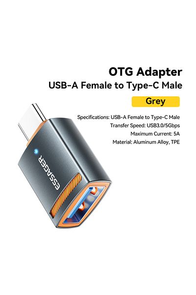 Choice محول USB3.0 OTG من Essager إلى Type-C 5A USB3.0 OTG من النوع C USB-A Micro Female إلى USB Micro iP Type-C Male