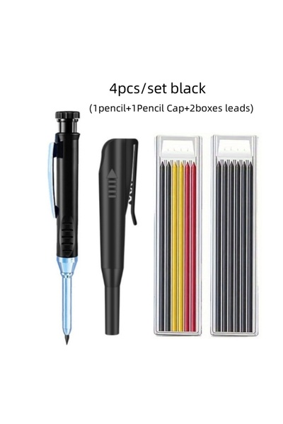 Choice مجموعة أقلام رصاص نجار صلبة سوداء مقاس 2.8 مم مع غطاء قلم رصاص، قلم رص...