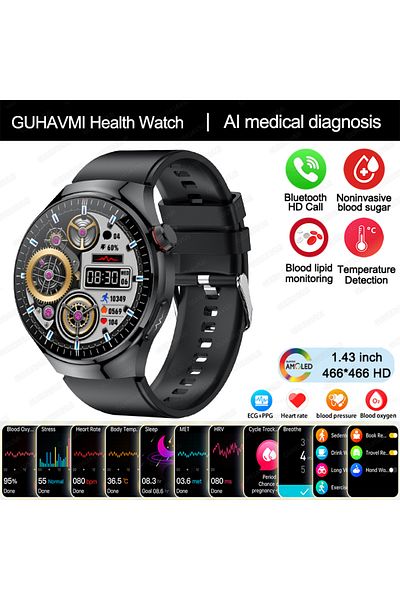 Choice Medical Grade Black 2025 New Nursing Grade Smart Watch Blood Oxygen Blood Lipid Uric Acid Ecg Ppg Bo