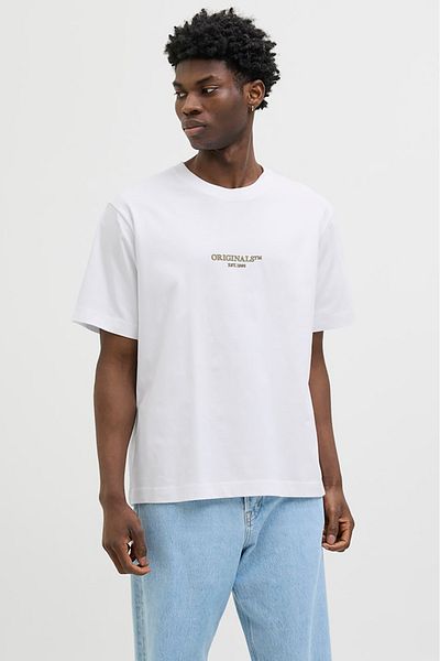 Jack & Jones Ανδρικό μπλουζάκι Jorislington Crew με κοντό μανίκι 100% βαμβάκι 12273157   Λευκό