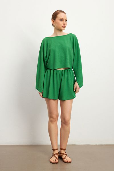 MODAGEN Costum verde cu mânecă lungă și pantaloni scurți pentru femei