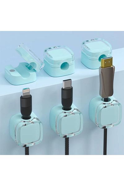 Choice 6 قطع من VIKEFON باللون الأزرق، 6 قطع من مشابك إدارة الكابلات المغناطيسية متعددة الألوان، منظم الكابلات للمكتب والحائط