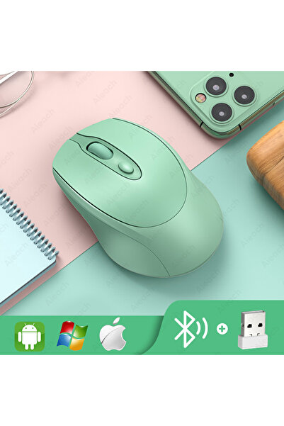 Choice3 Green Aieach Rechargeable Wireless Bluetooth Mouse Silent WIRELESS COMPUT MOUS USB Ergonomic Gamer M