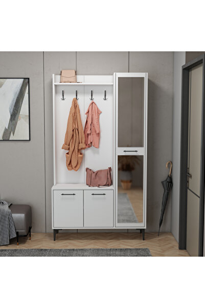 Home Mobiga City 5 Raflı 3 Kapaklı Boy Aynalı Portmanto Askılı Vestiyer