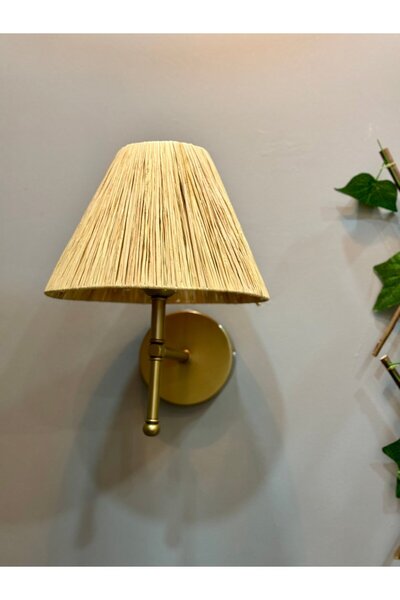 Maison Avf Rafya Saçaksız Bohem Hasır El Yapımı E27 Ampül Kablolu Aplik - Alt Eskitme Gold