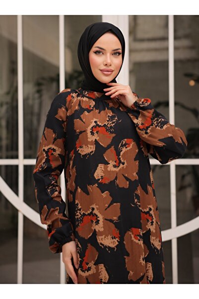 SAHRA BUTİK ΦΟΡΕΜΑ ΜΕ ΚΟΡΔΟΝΙ - Καφέ-Μαύρο - SAHRA BUTIK