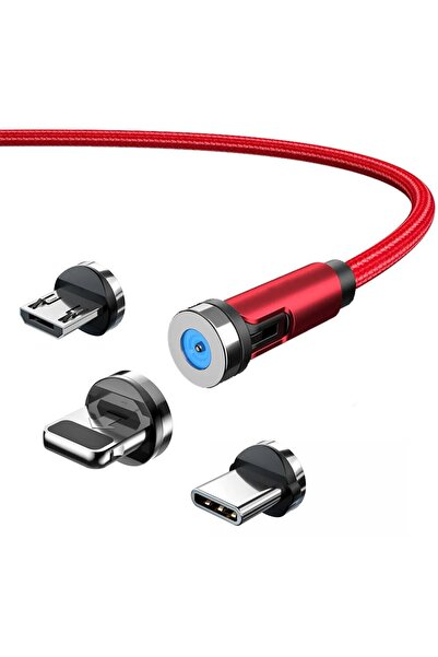 Choice كابل بيانات مغناطيسي دوار 3 في 1 أحمر بطول 2 متر، 540 درجة، شحن سريع U...