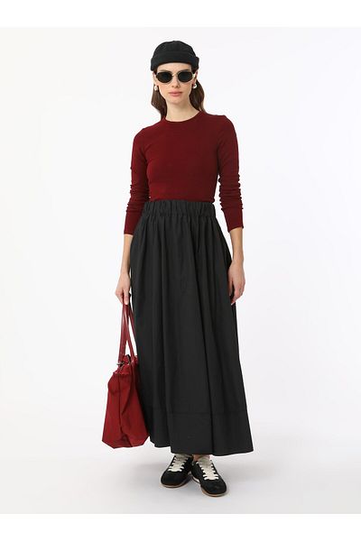 Benin Φούστα Poplin Fabric με Ελαστική Μέση - Μαύρη - Benin