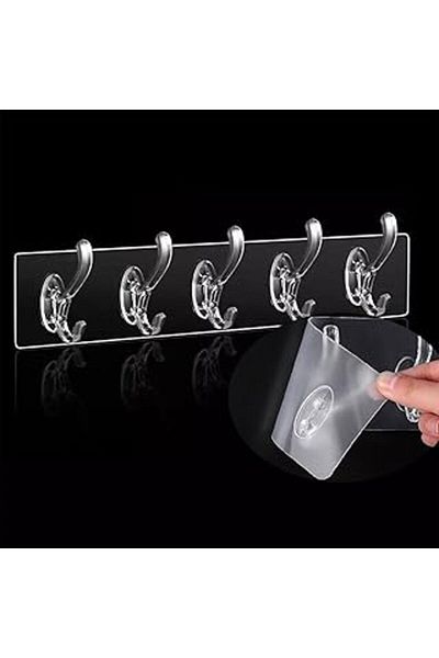 nazeninstoğu 5-Piece Clear Wall Hangers - Strong Adhesive Non-Marking - Bathroom and Kitchen Arrangement