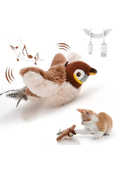 Choice Sparrow Interactive Cat Toys, Rechargeable Chirping Flapping Bird(no Flying) with Catnip for Indoor