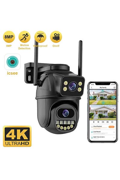 Choice كاميرا مراقبة لاسلكية Belia 4K 8MP بدون بطاقة SD، مزودة بمقبس أمريكي، عدسة مزدوجة، تكبير رقمي 4x، Ai Human D