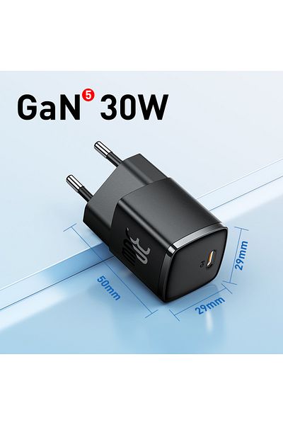 Baseus EU Plug Black Baseus 30W GaN Charger PD Charger For iPhone 15 14 13 12 11 Xs Max Fast Charger PD3.0