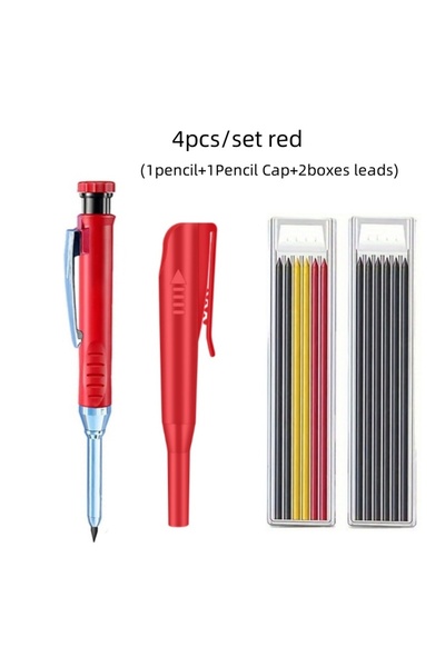 Choice مجموعة أقلام رصاص كاربنتر صلبة حمراء مقاس 2.8 مم مع غطاء قلم رصاص، قلم...