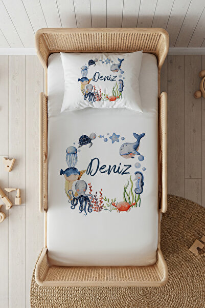 Lilabio %100 Pamuk Saten İsme Özel İsimli 100x200 Tek Kişilik Lastikli Çarşaf...