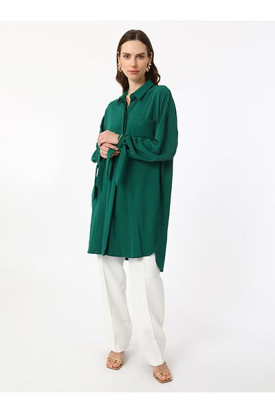 Refka Tunic with Cuff Binding Detail - Emerald Green - Refka