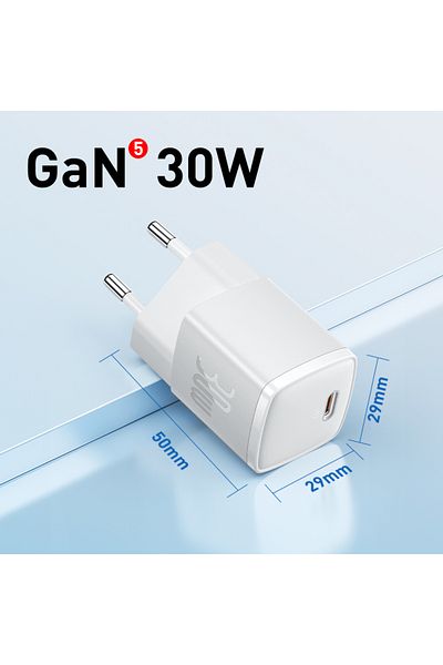 Baseus EU Plug White Baseus 30W GaN Charger PD Charger For iPhone 15 14 13 12 11 Xs Max Fast Charger PD3.0