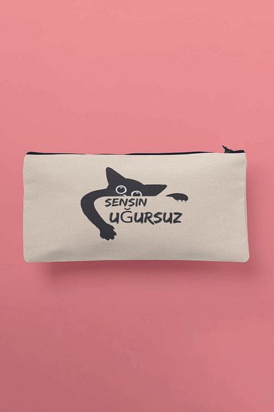 qoeuyl boutique Τσάντα μακιγιάζ με στάμπα Sinister Black Cat και πορτοφόλι με μολύβι