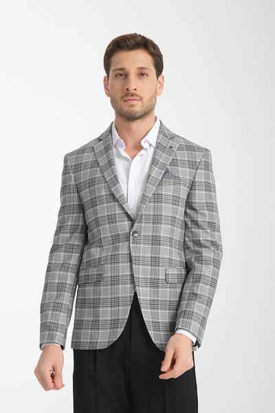 Frappoli Ανδρικό μαύρο καρό μοτίβο Uchee Oversized Slim Fit Sports Jacket